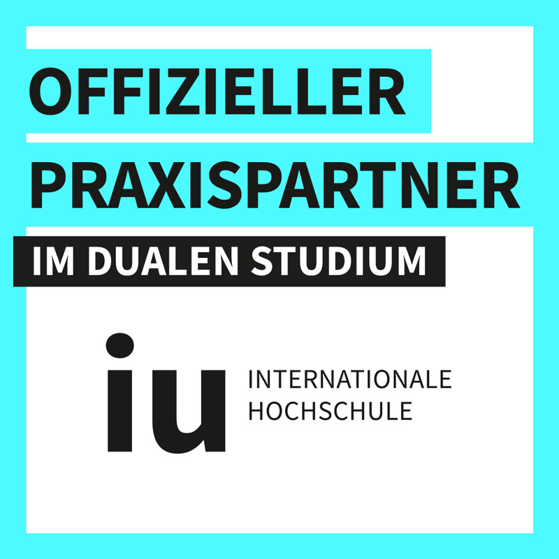 Logo Offizieller Praxispartner iu - internationale Hochschule